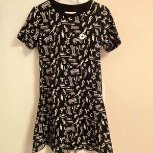 Chocoolate Crew Neck Short Sleeve Dress Knee Length Size M Black White